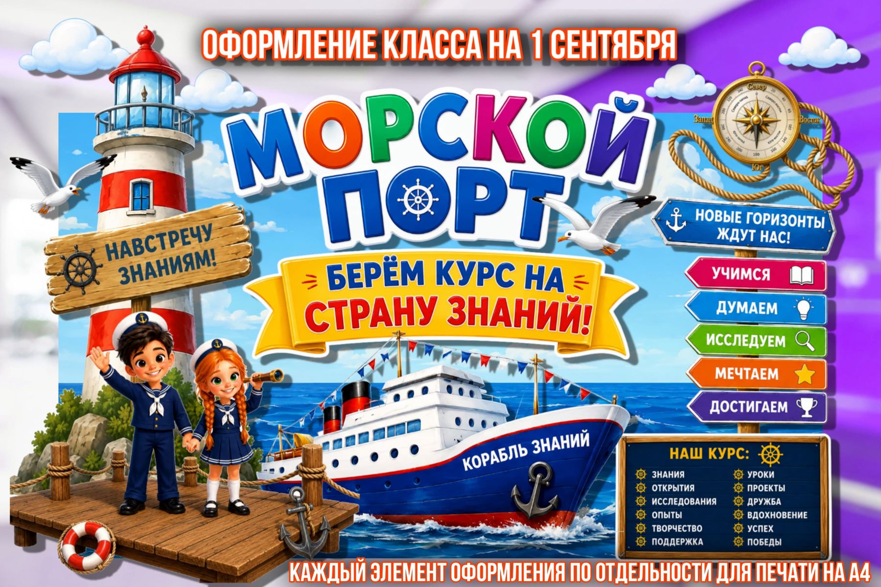 Превью шаблона  Оформление на 1 сентября «Морской порт»