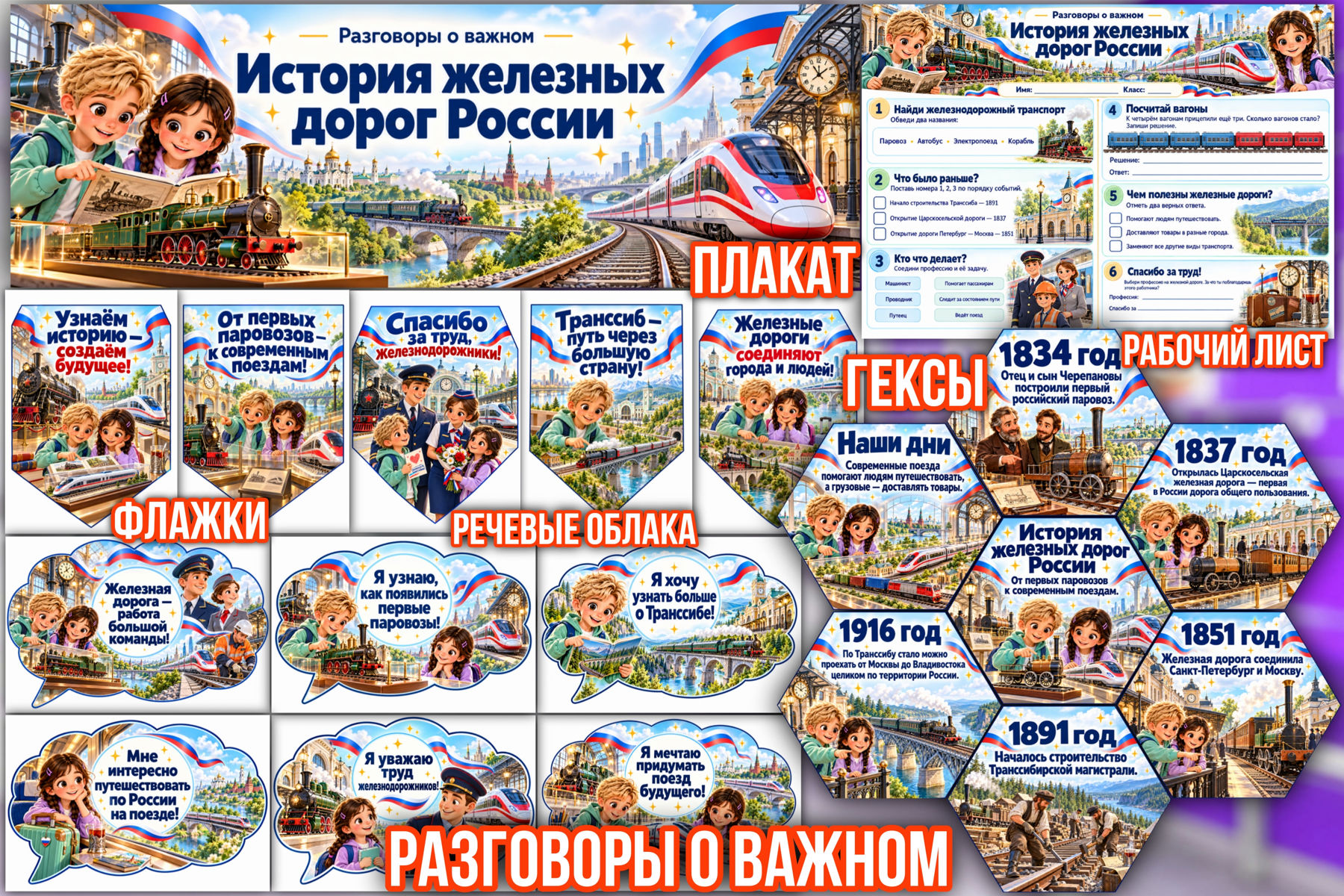 Превью шаблона История железных дорог России для 1-5 классов РОВ Цвет 