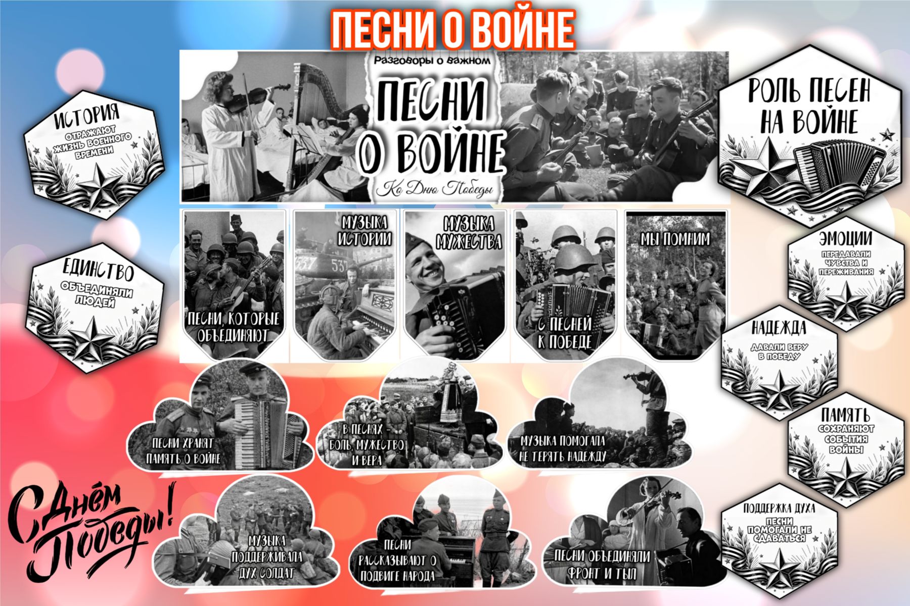 Превью шаблона Песни о войне Ко Дню Победы 9 мая ЧБ