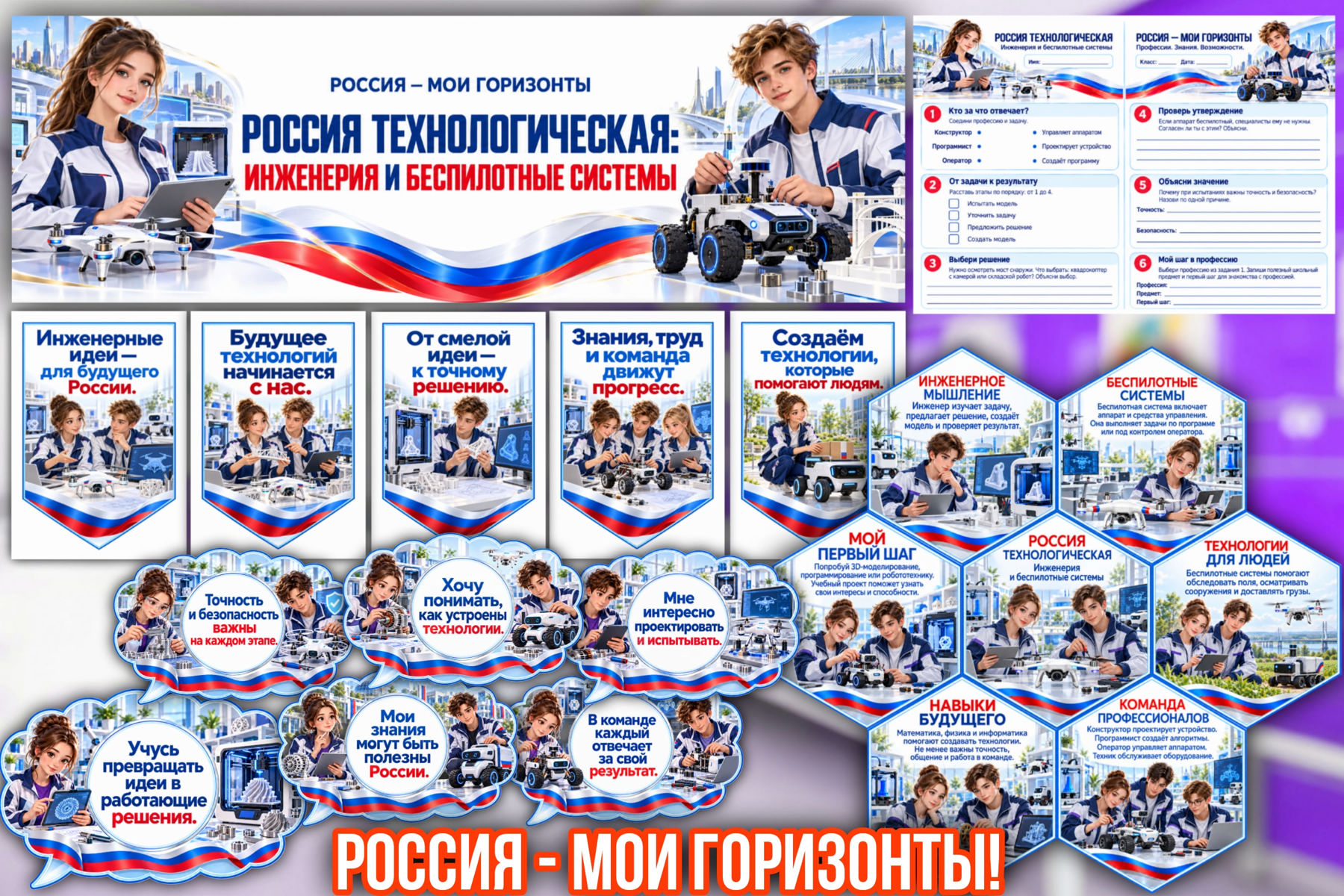 Превью шаблона Россия технологическая инженерия и беспилотные системы Цветное