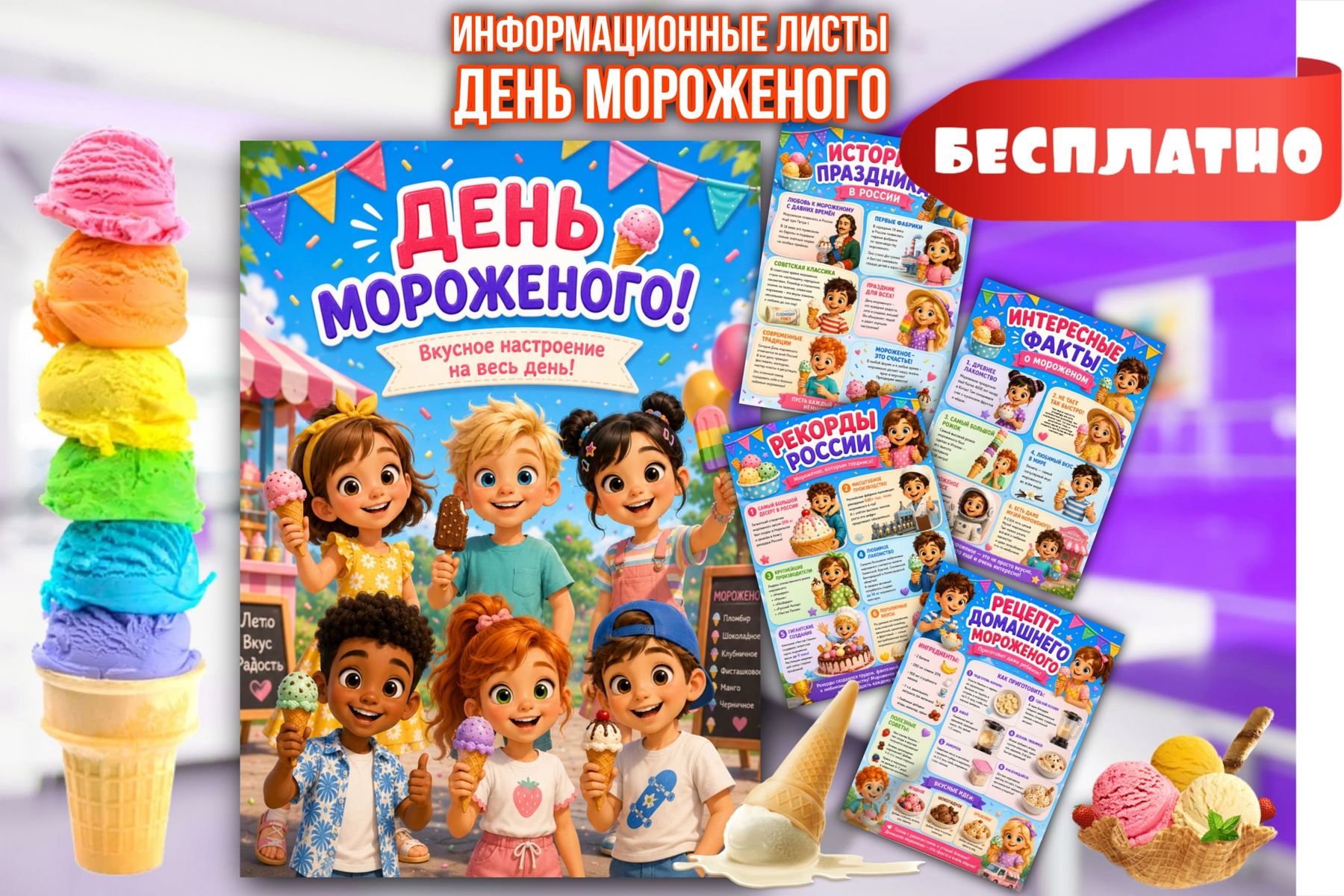 Превью шаблона День мороженого Информационные листы