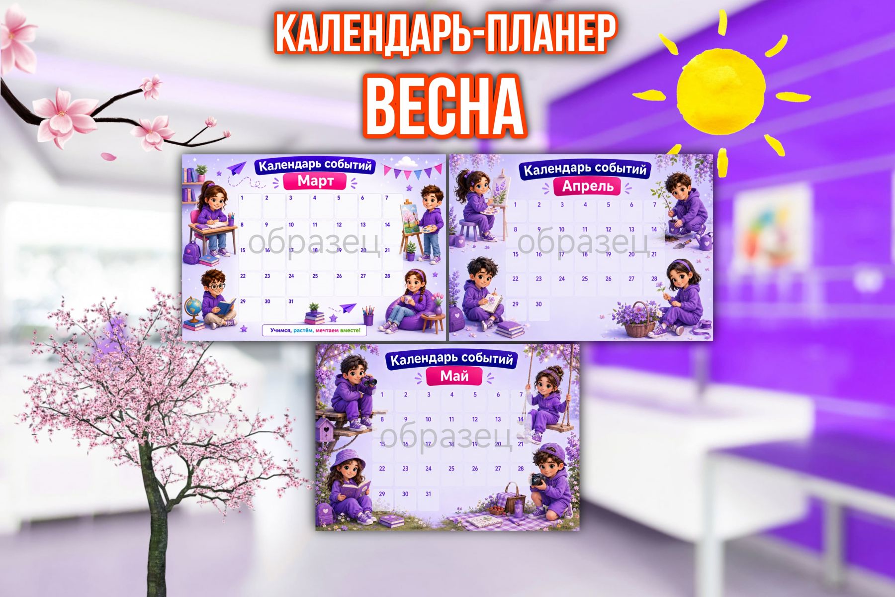 Превью шаблона Календарь - планер Весна Орлята России