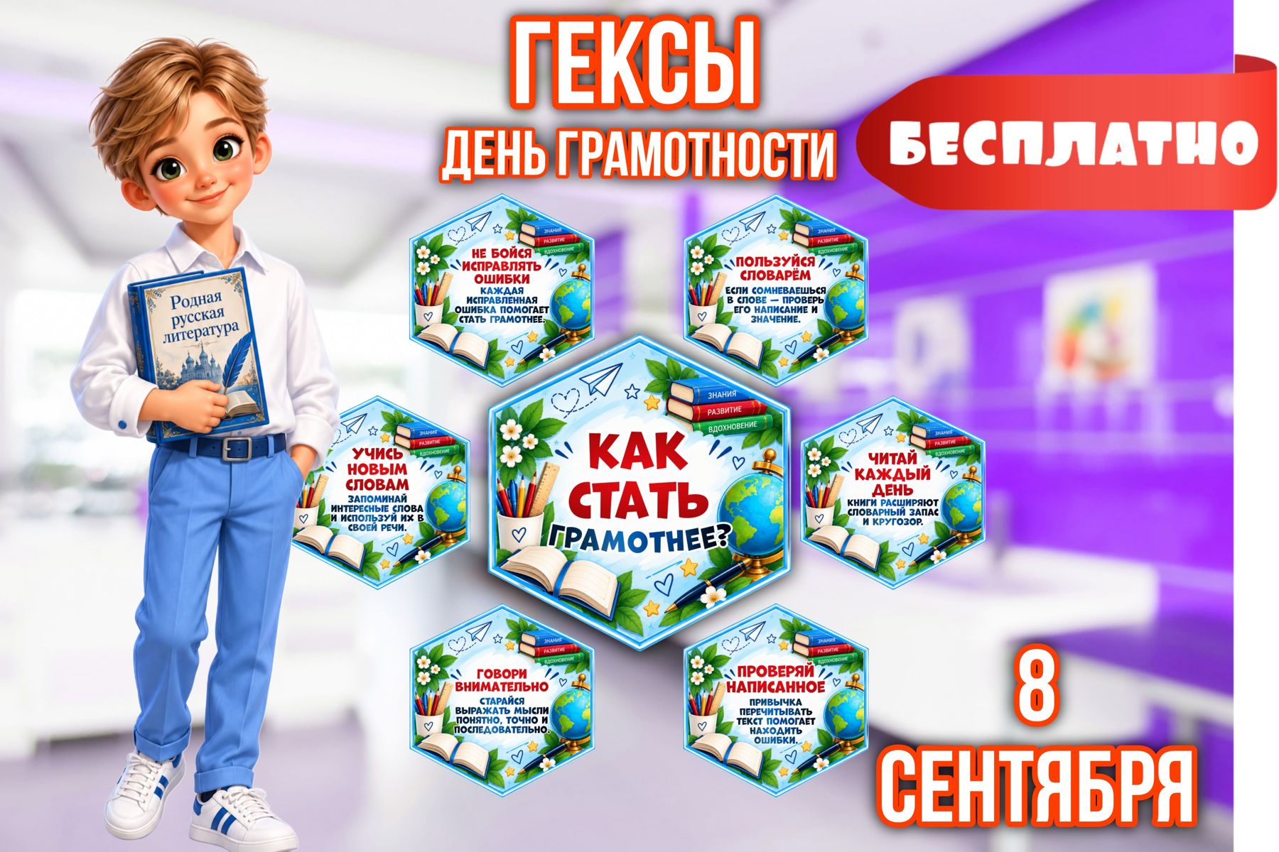 Превью шаблона День грамотности Гексы