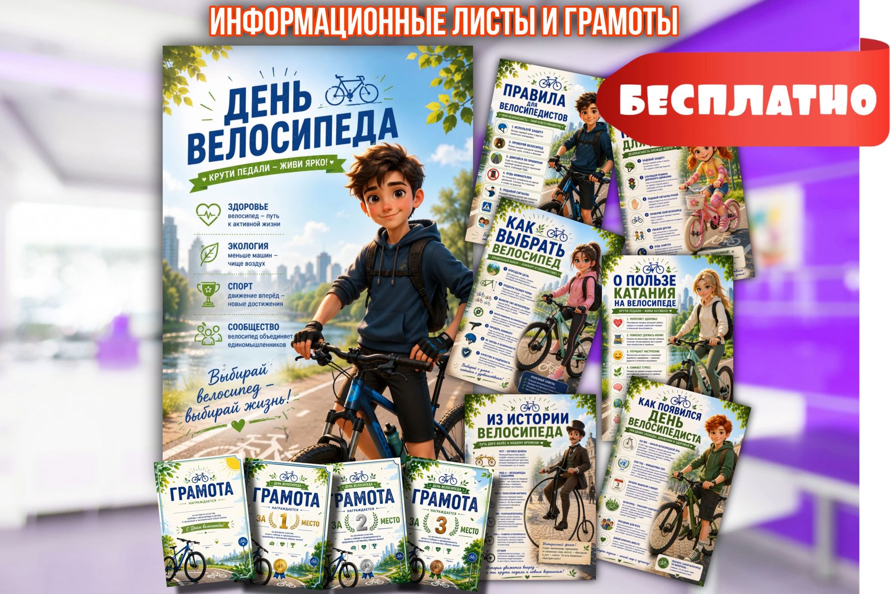 Превью шаблона День Велосипеда информационные листы и грамоты 