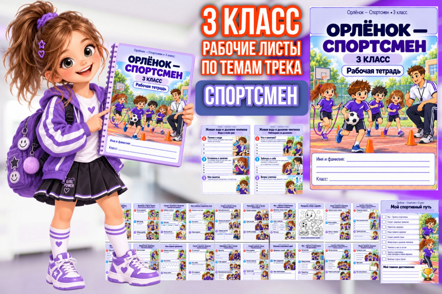 Превью шаблона «Спортсмен» — рабочие листы для 3 класса