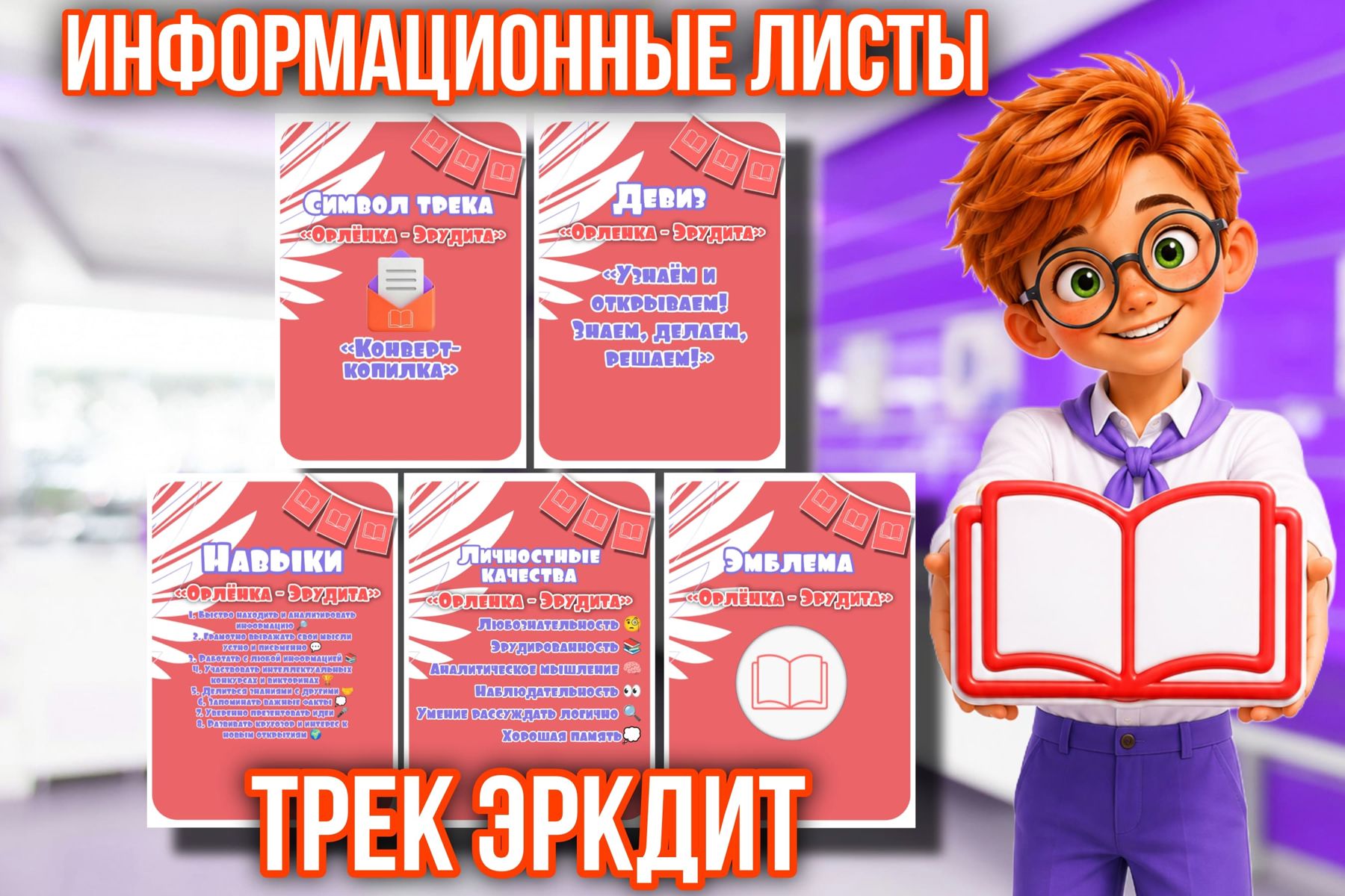 Превью шаблона Информационные листы «Эрудит» красные