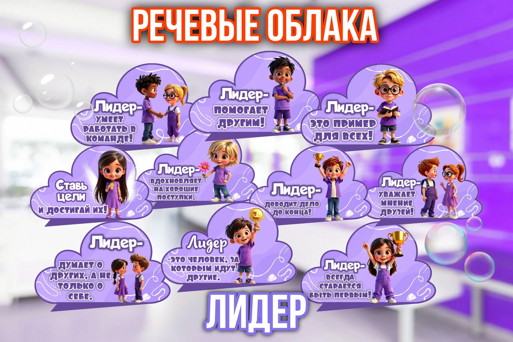 Превью шаблона Речевые облака Лидер фиолетовое иконки