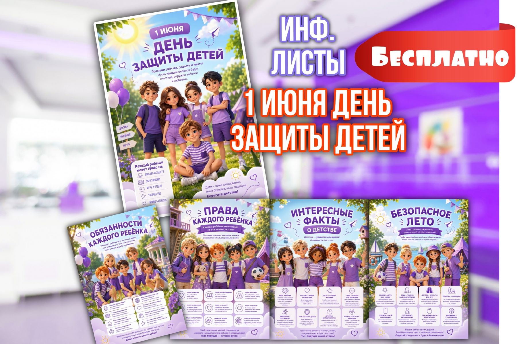 Превью шаблона День защиты детей Информационные лиcты на 1 июня
