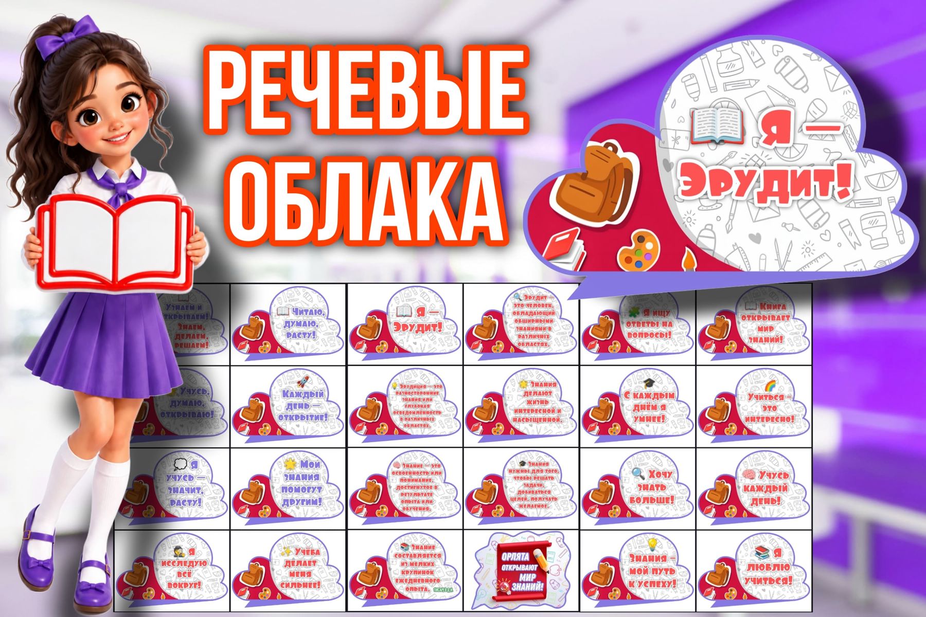 Превью шаблона Речевые облачка «Эрудит» красные новые