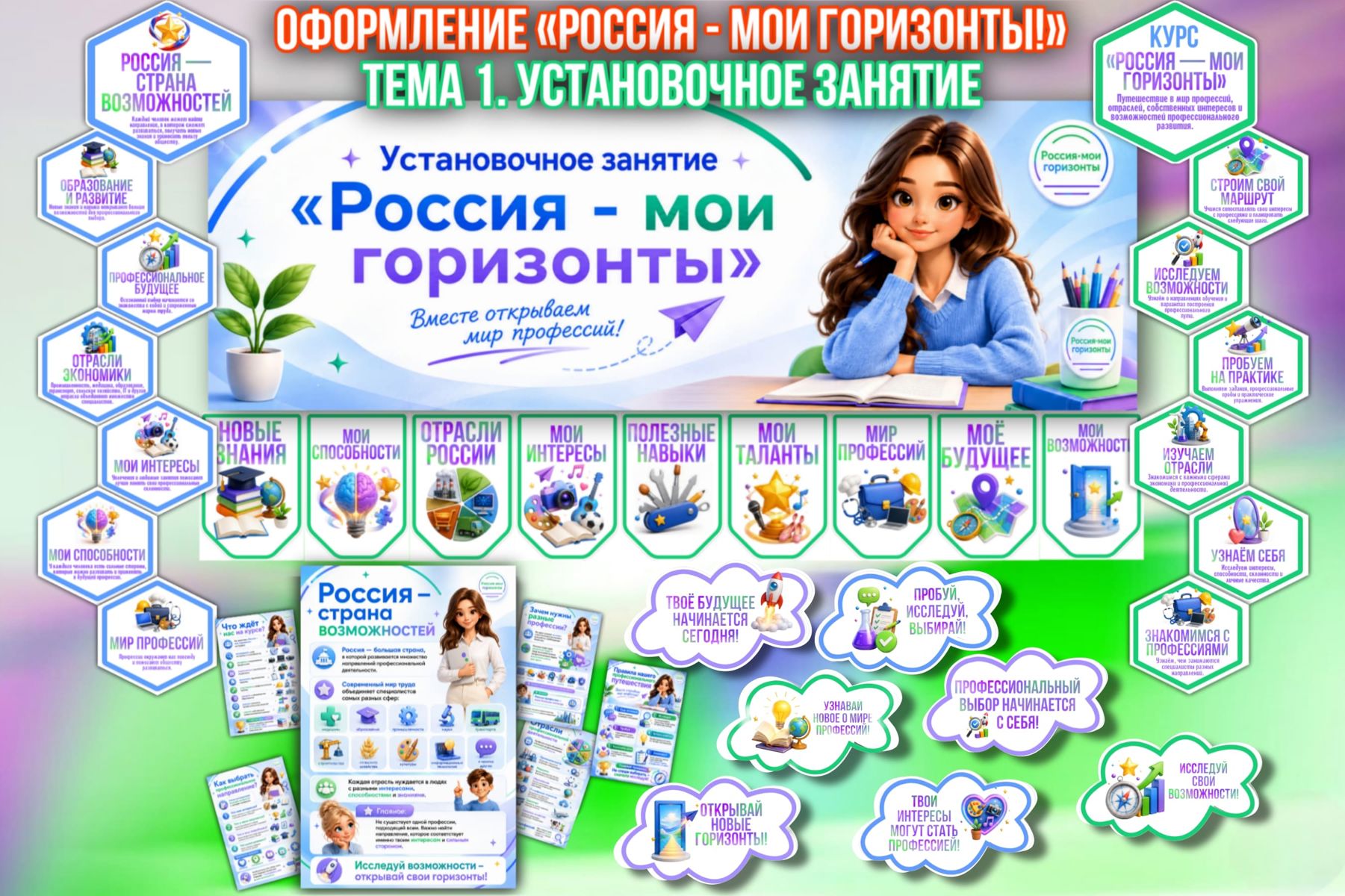 Превью шаблона Установочное занятие «Россия — мои горизонты» оформление занятия