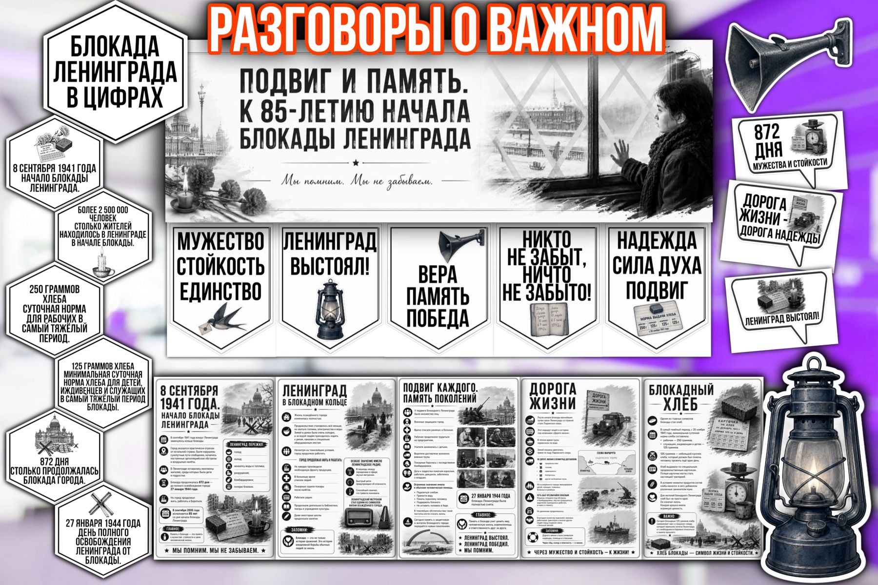 Превью шаблона Подвиг и память. К 85-летию начала блокады Ленинграда РОВ ЧБ