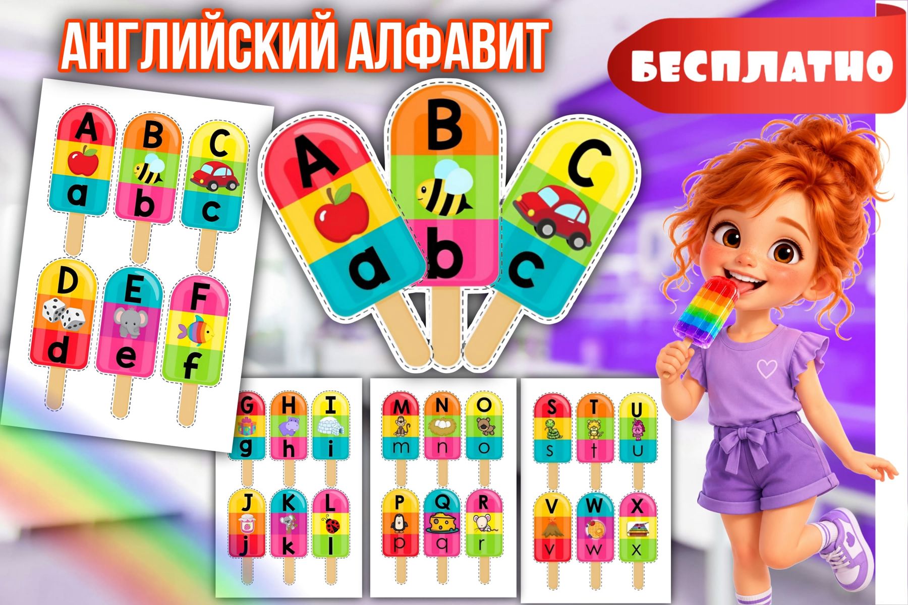 Превью шаблона Учим буквы «Английский алфавит эскимо»