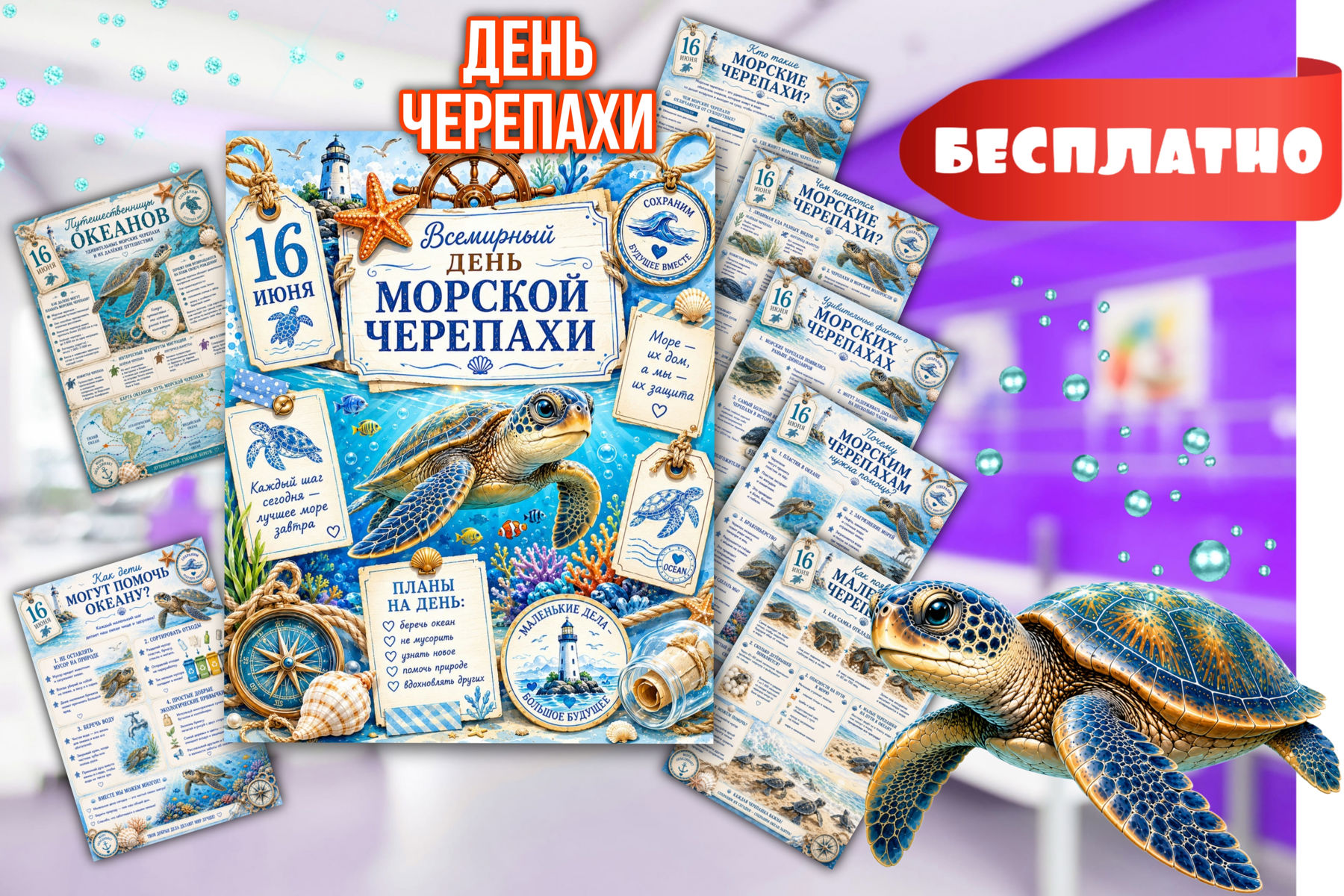 Превью шаблона День морской черепахи 16 июня