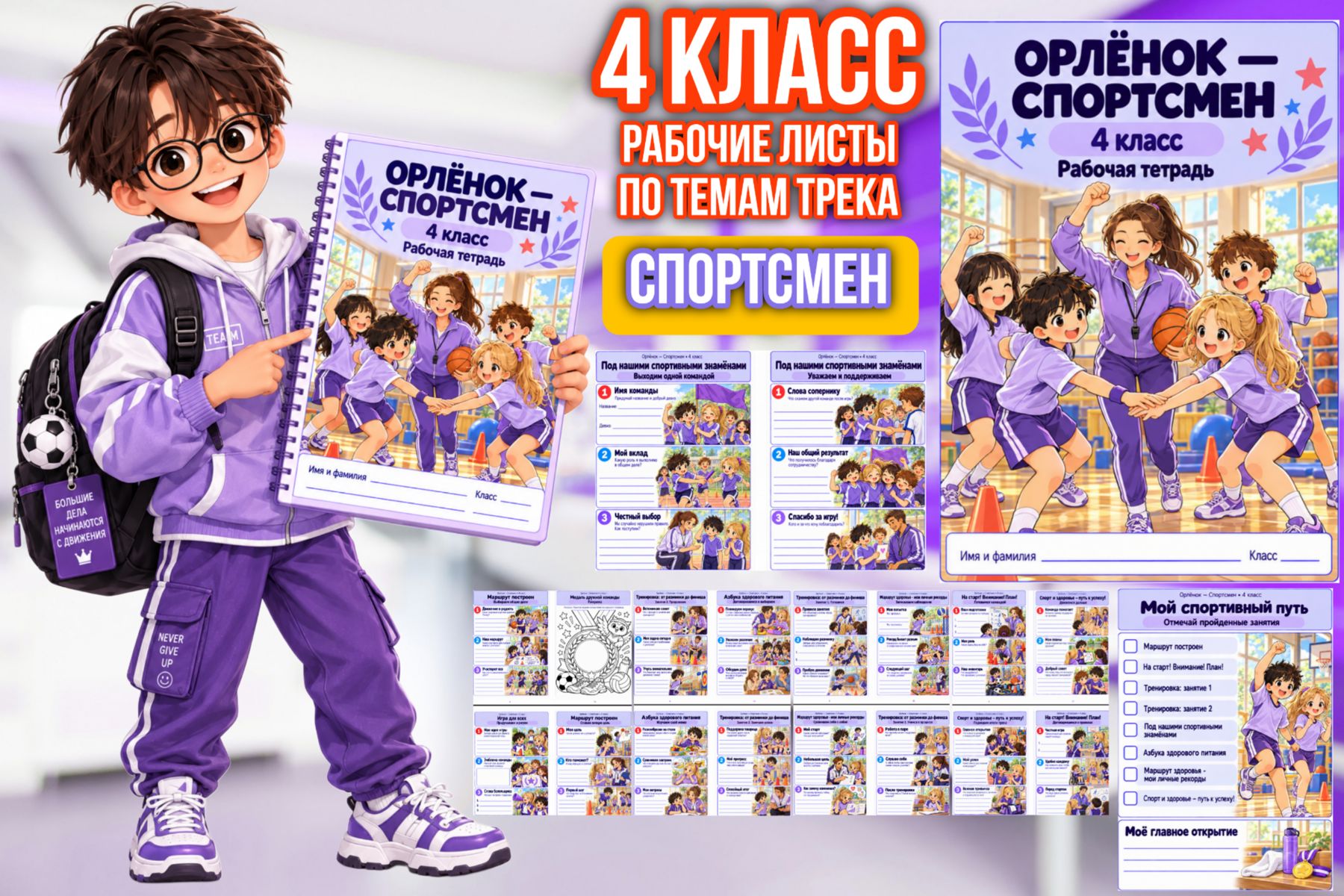 Превью шаблона «Спортсмен» — рабочие листы для 4 класса
