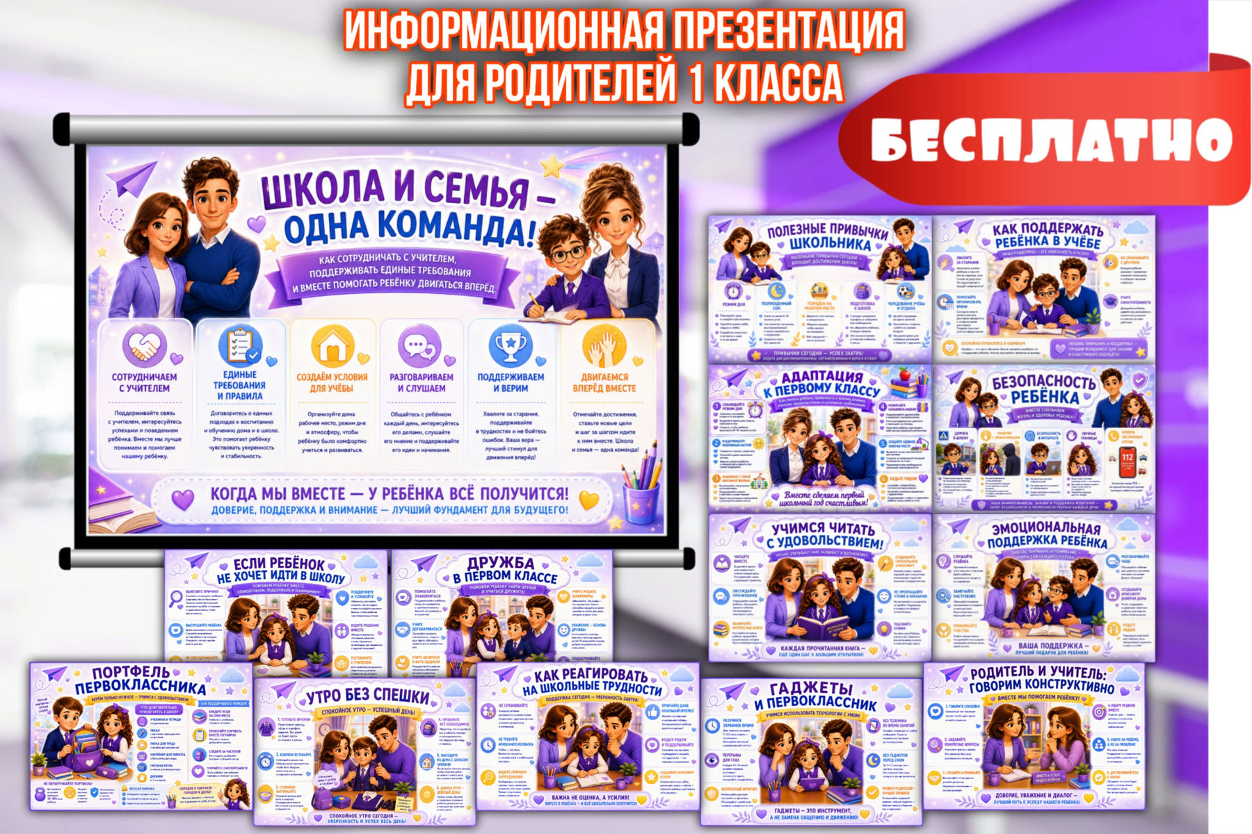 Превью шаблона Информационная презентация для родителей первоклассников