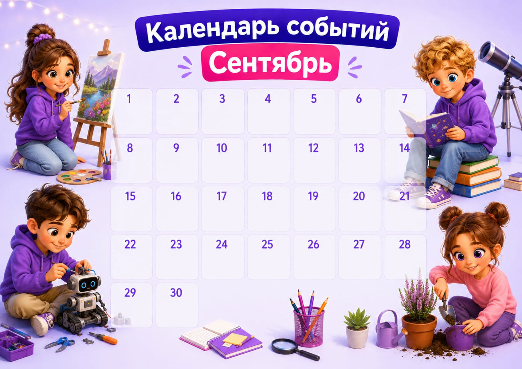 Превью шаблона Календарь событий на сентябрь