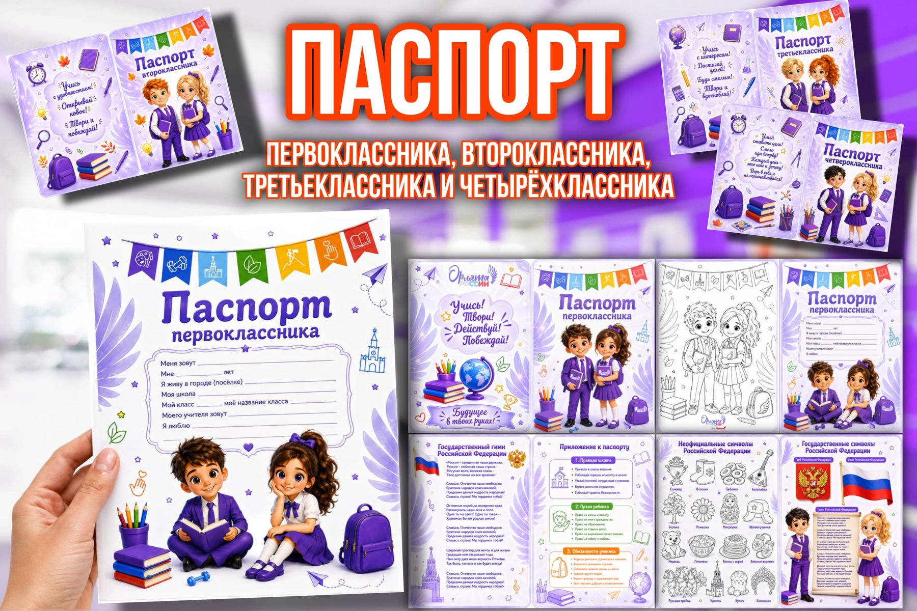 Превью шаблона Паспорт первоклассника, второклассника, третьеклассника и четвероклассника